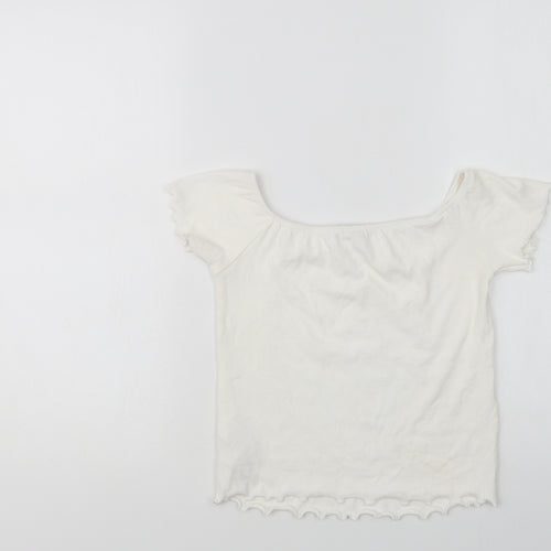 Stradivarius Womens White  Viscose Cropped Blouse Size L Round Neck
