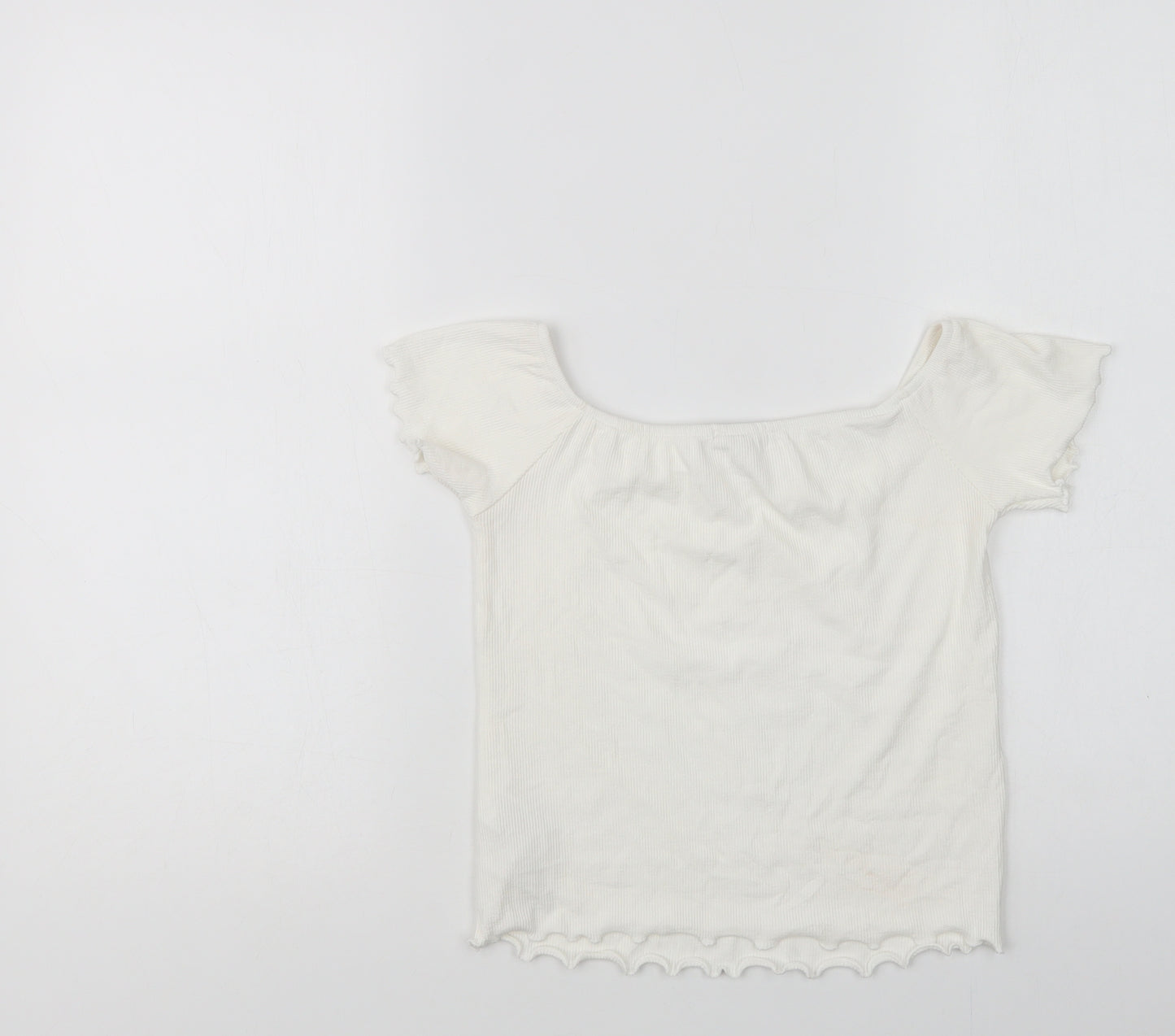 Stradivarius Womens White  Viscose Cropped Blouse Size L Round Neck