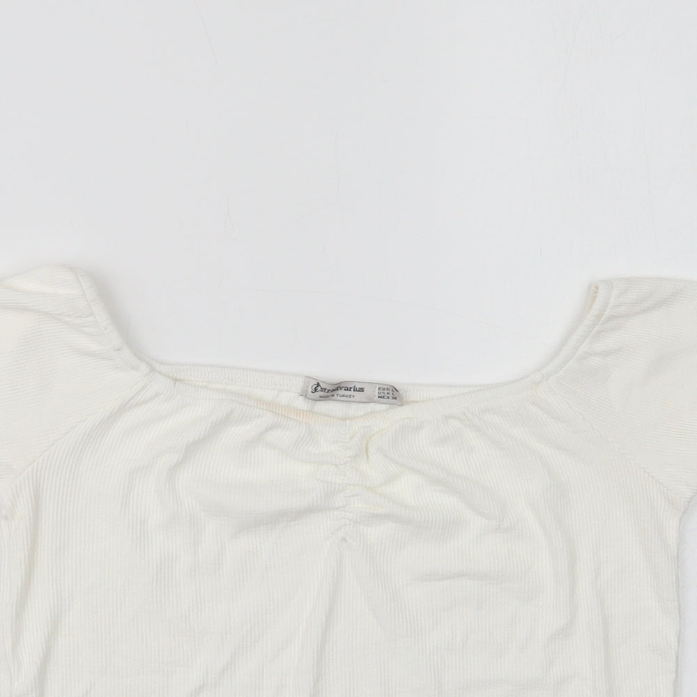 Stradivarius Womens White  Viscose Cropped Blouse Size L Round Neck