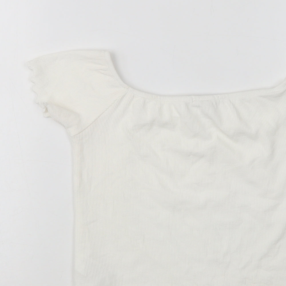 Stradivarius Womens White  Viscose Cropped Blouse Size L Round Neck