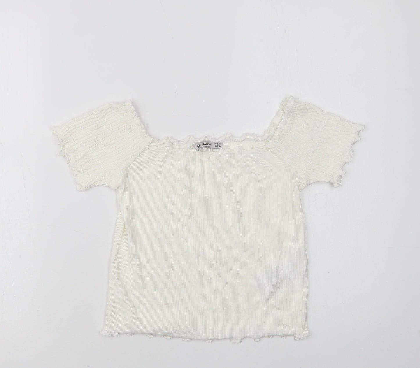 Stradivarius Womens White  Viscose Cropped Blouse Size L Square Neck