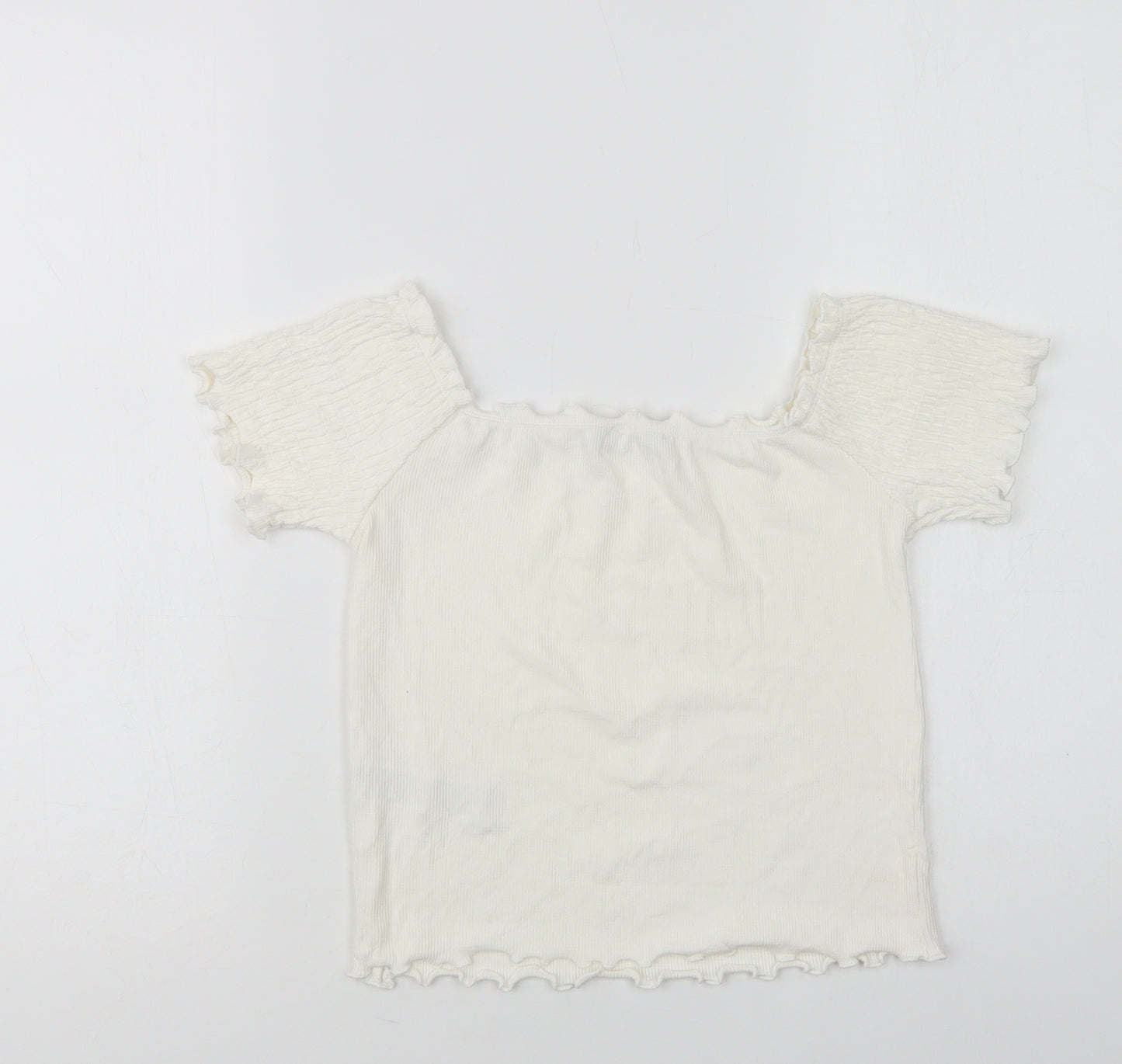 Stradivarius Womens White  Viscose Cropped Blouse Size L Square Neck