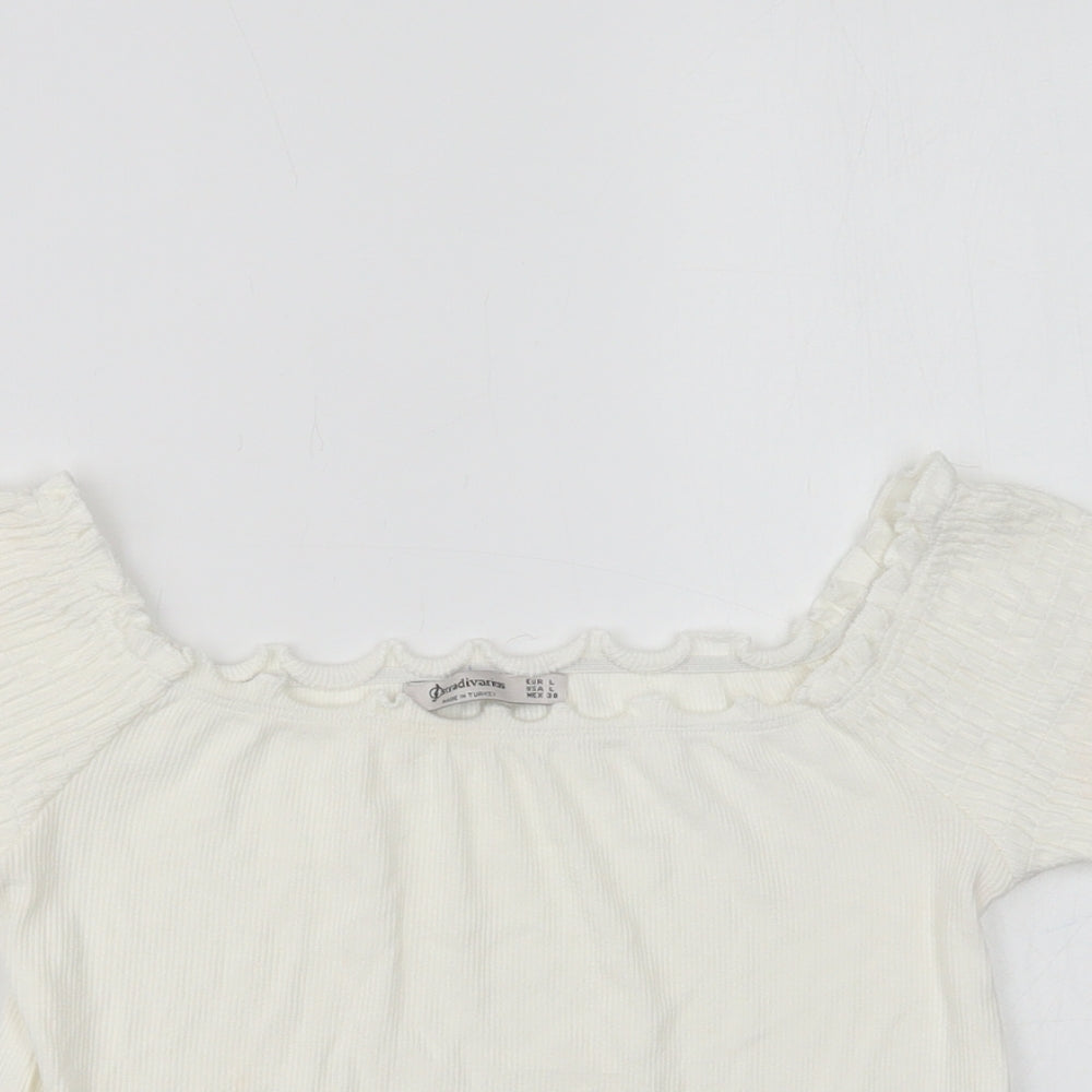 Stradivarius Womens White  Viscose Cropped Blouse Size L Square Neck