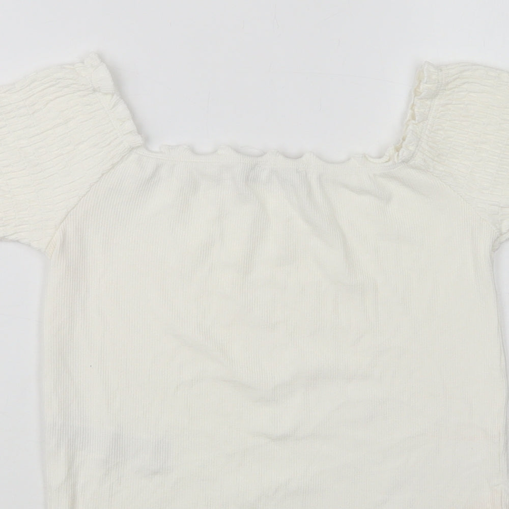 Stradivarius Womens White  Viscose Cropped Blouse Size L Square Neck