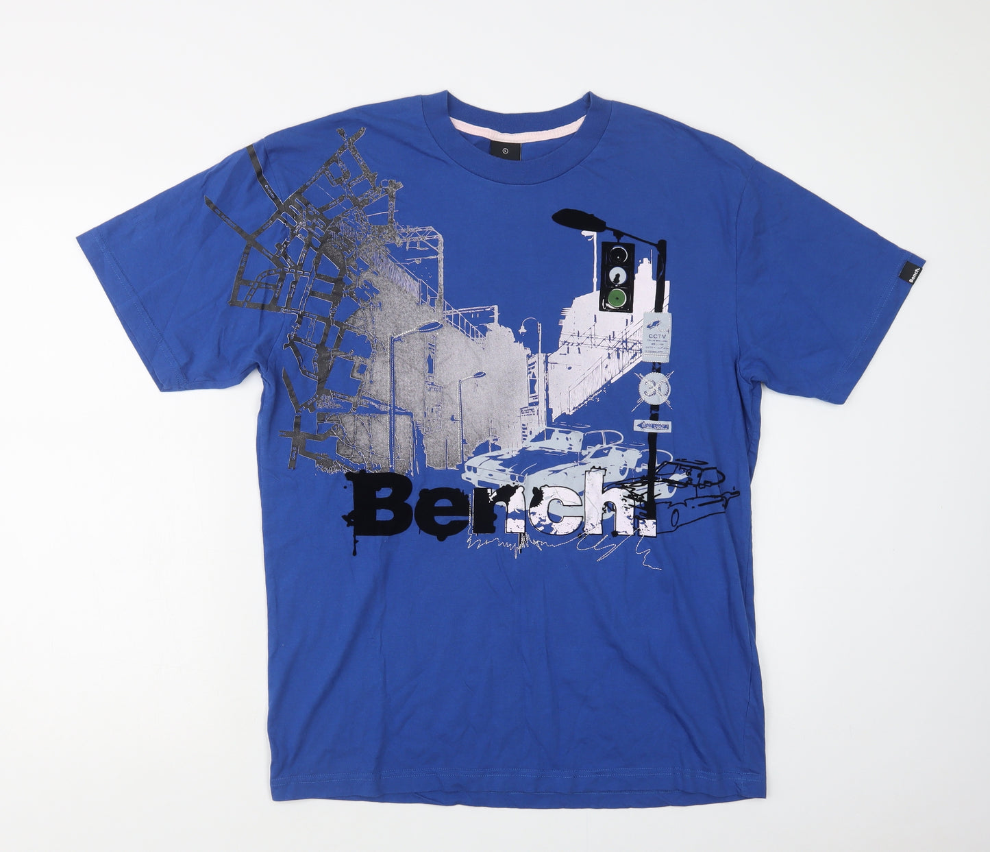 Bench Mens Blue  Cotton  T-Shirt Size L Crew Neck