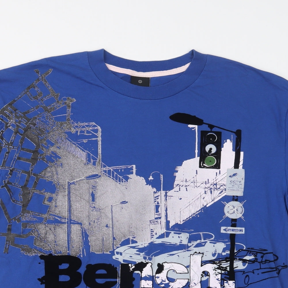 Bench Mens Blue  Cotton  T-Shirt Size L Crew Neck