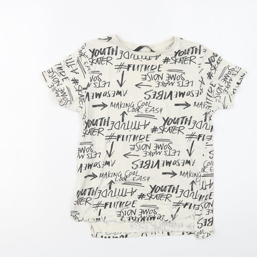 George Boys White Geometric Cotton Basic T-Shirt Size 9-10 Years Crew Neck