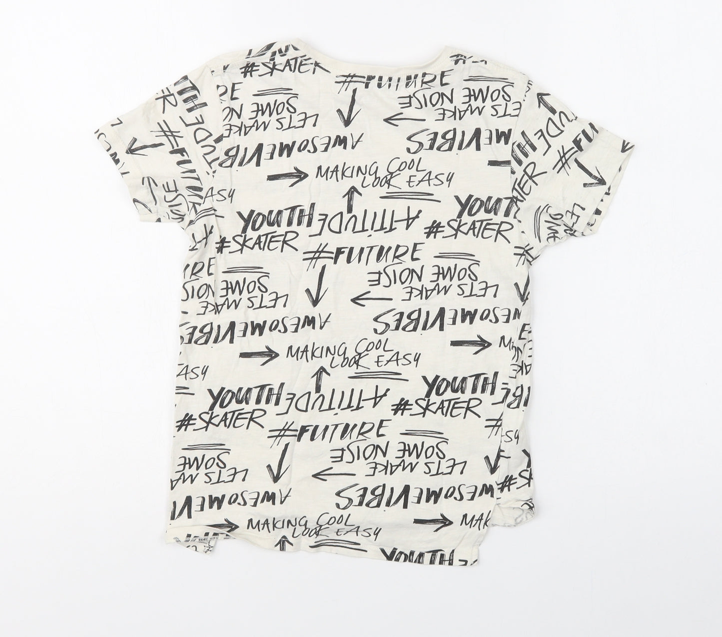 George Boys White Geometric Cotton Basic T-Shirt Size 9-10 Years Crew Neck