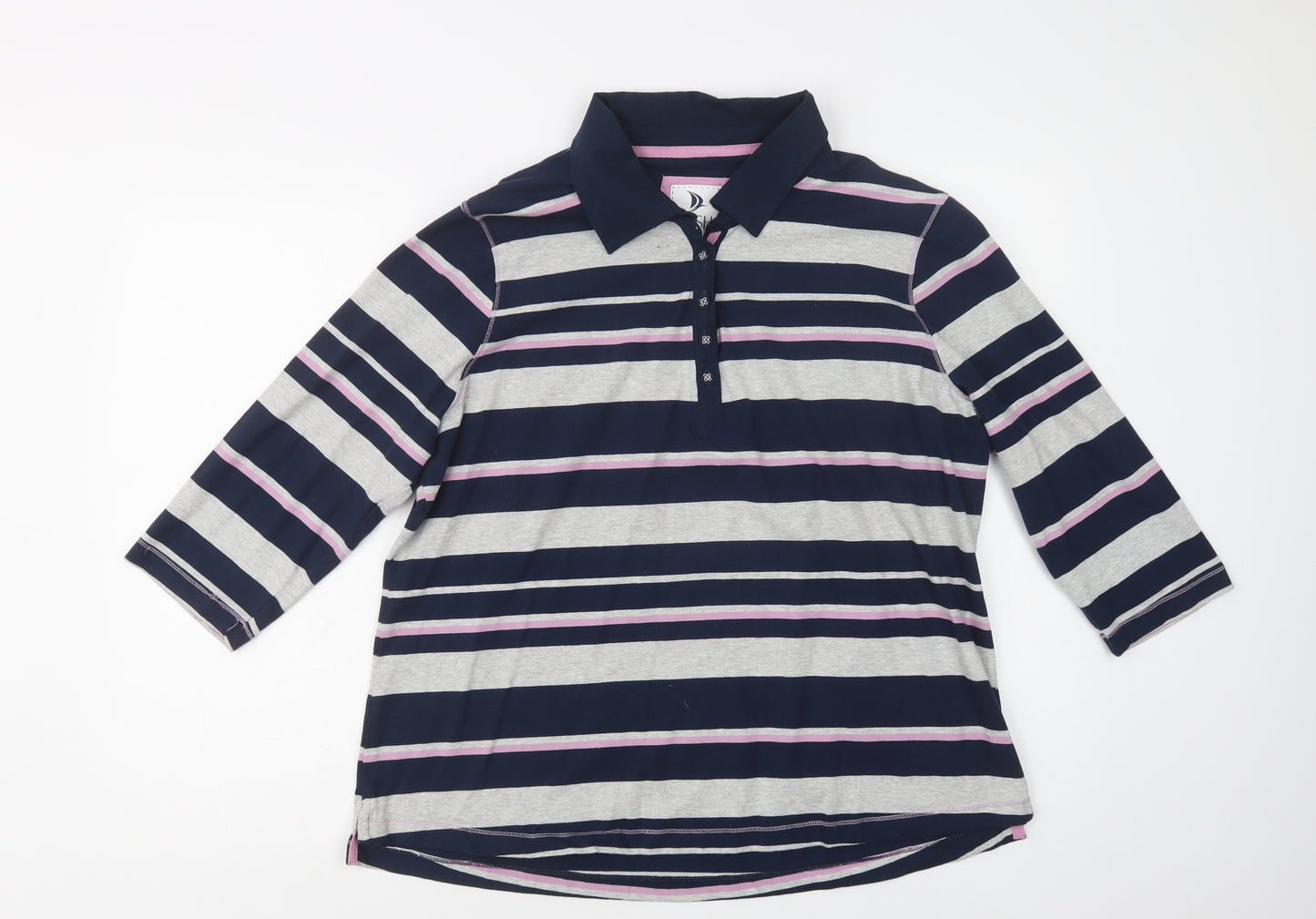 DASH Womens Blue Striped Cotton Basic Polo Size 20 Collared