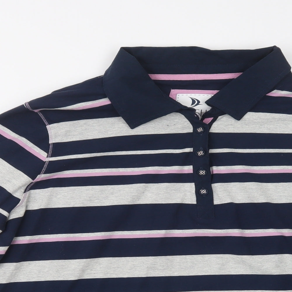 DASH Womens Blue Striped Cotton Basic Polo Size 20 Collared