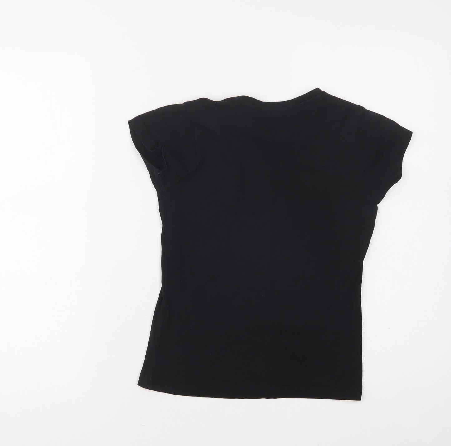 Preworn Girls Black  Cotton Basic T-Shirt Size 7-8 Years Crew Neck