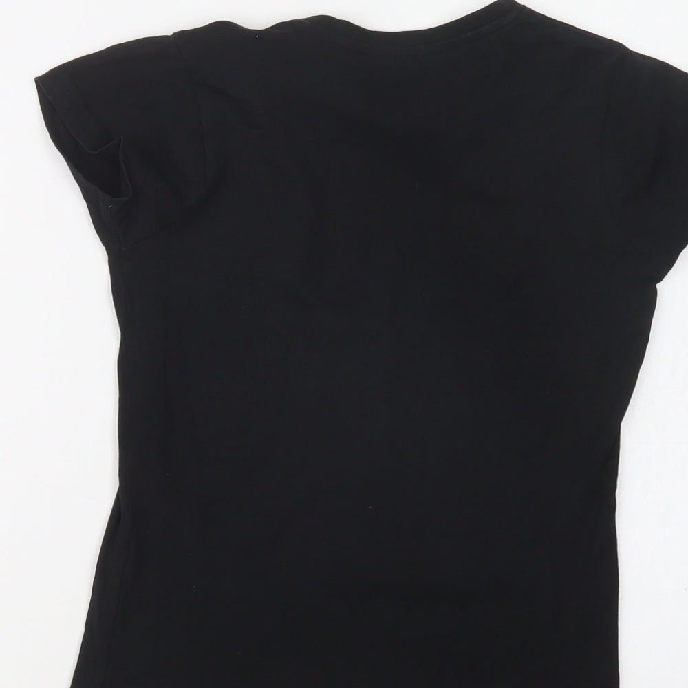 Preworn Girls Black  Cotton Basic T-Shirt Size 7-8 Years Crew Neck