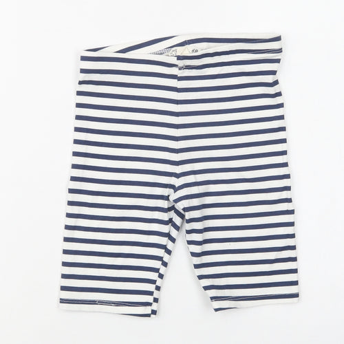 H&M Girls Blue Striped Cotton Compression Shorts Size 7-8 Years  Regular