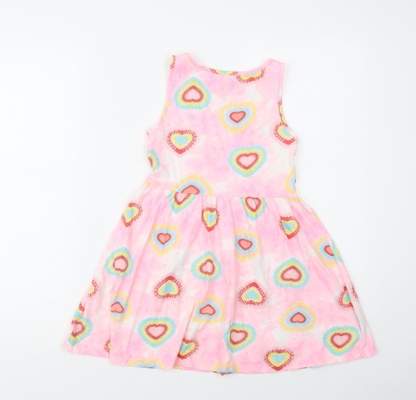 F&F Girls Pink Geometric Cotton Tank Dress  Size 9-10 Years  Crew Neck