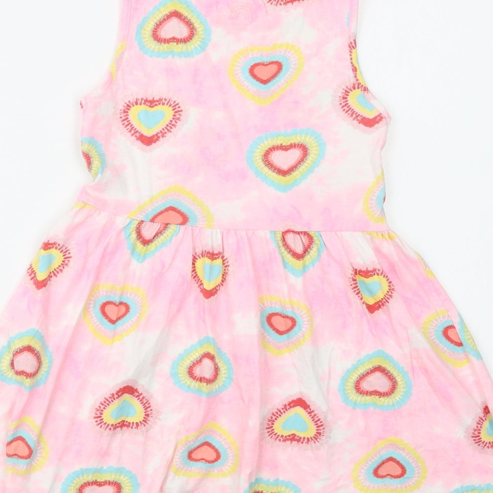 F&F Girls Pink Geometric Cotton Tank Dress  Size 9-10 Years  Crew Neck