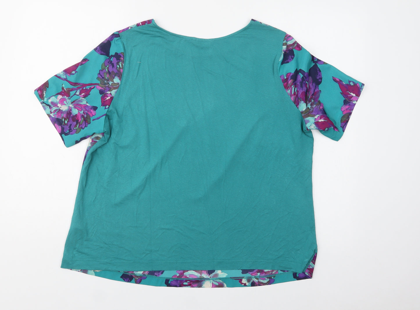 M&S Womens Green Floral Polyester Basic Blouse Size 16 Round Neck