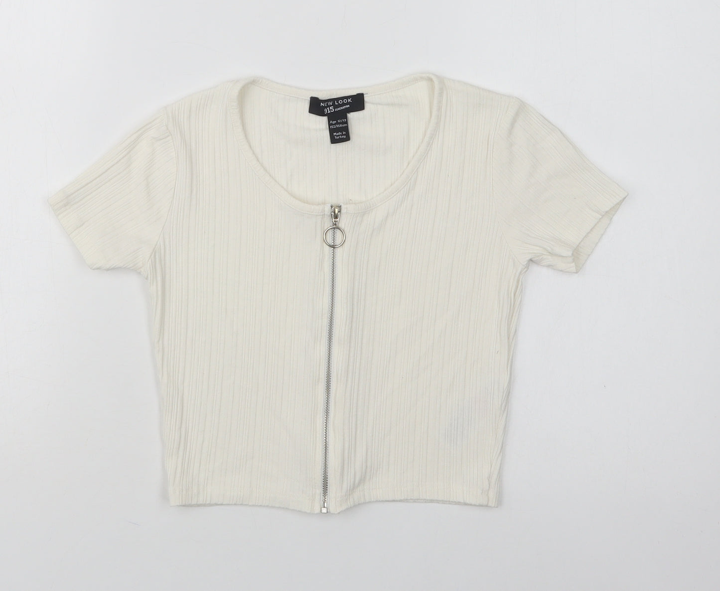 New Look Girls Ivory  Viscose Cropped Blouse Size 12-13 Years Round Neck Zip