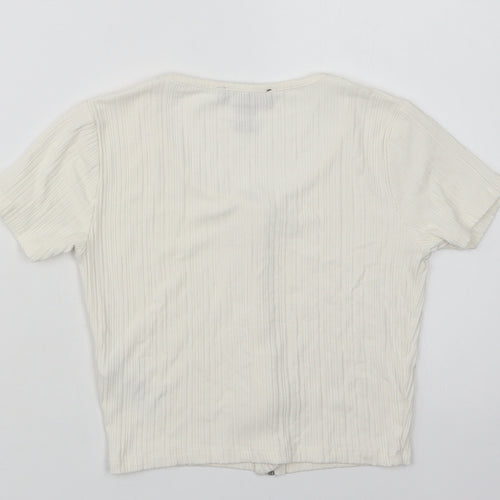 New Look Girls Ivory  Viscose Cropped Blouse Size 12-13 Years Round Neck Zip