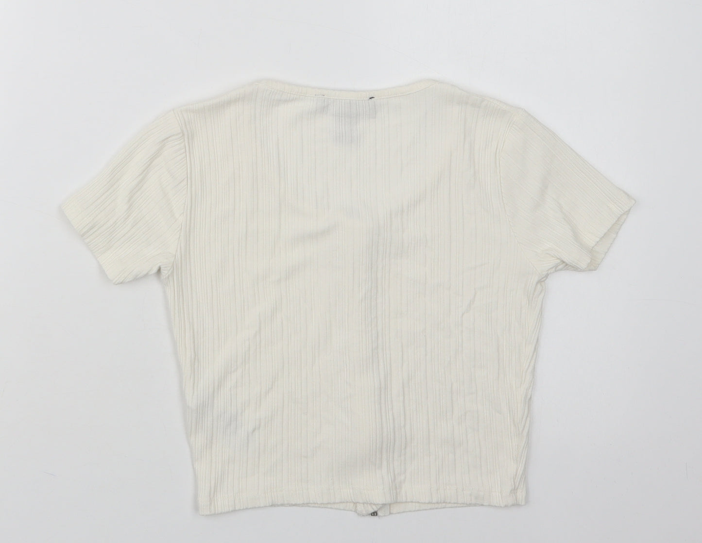 New Look Girls Ivory  Viscose Cropped Blouse Size 12-13 Years Round Neck Zip