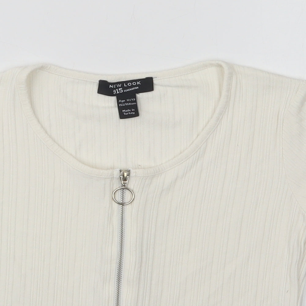 New Look Girls Ivory  Viscose Cropped Blouse Size 12-13 Years Round Neck Zip