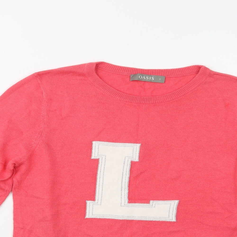 Oasis Womens Pink Crew Neck  Cotton Pullover Jumper Size L