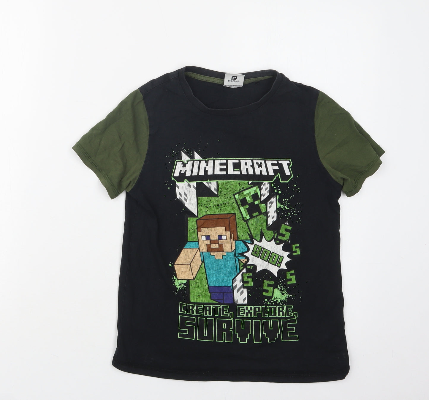 George Boys Black Colourblock Cotton Basic T-Shirt Size 9-10 Years Crew Neck  - Minecraft