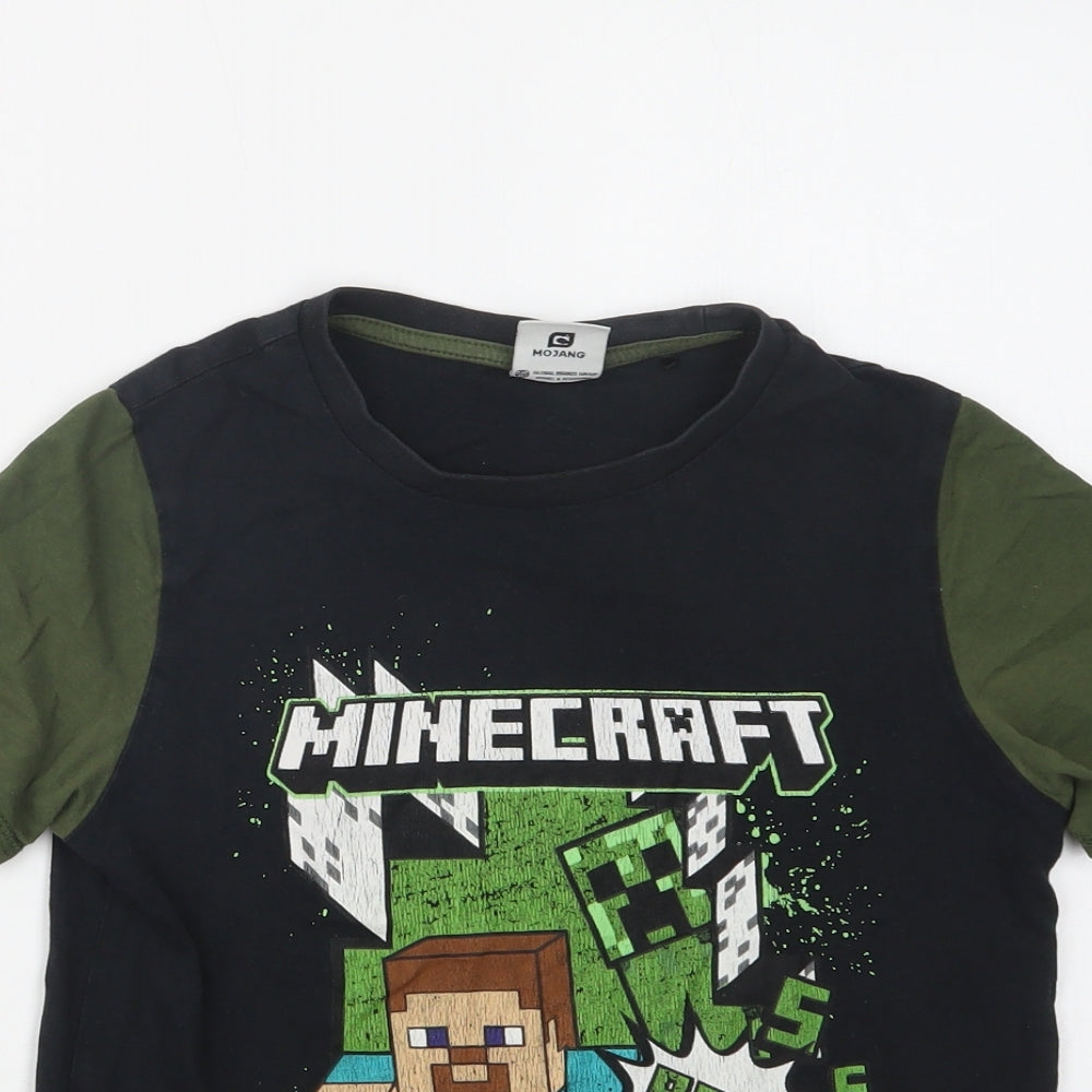 George Boys Black Colourblock Cotton Basic T-Shirt Size 9-10 Years Crew Neck  - Minecraft