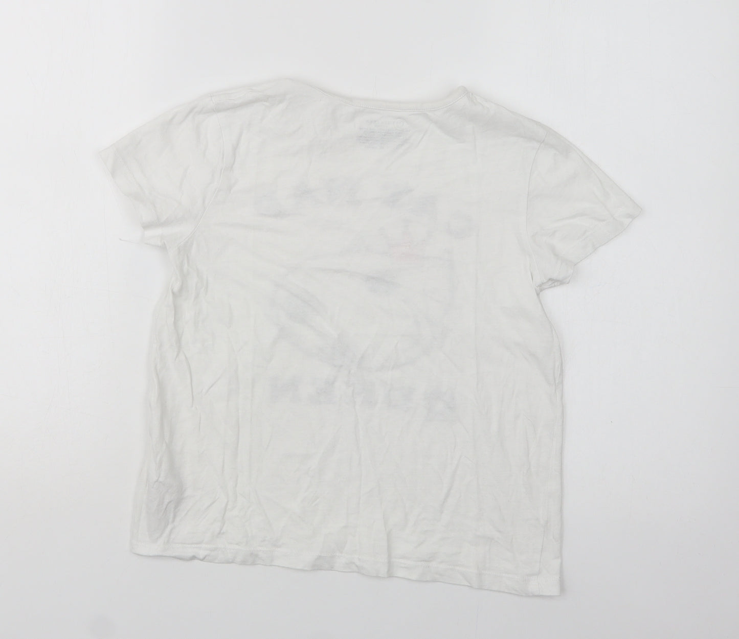 Primark Girls White  Cotton Basic T-Shirt Size 9-10 Years Crew Neck  - Cat Nap