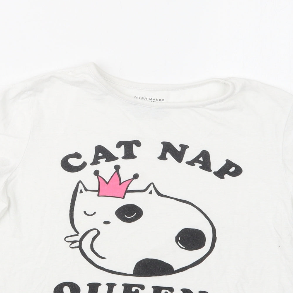 Primark Girls White  Cotton Basic T-Shirt Size 9-10 Years Crew Neck  - Cat Nap
