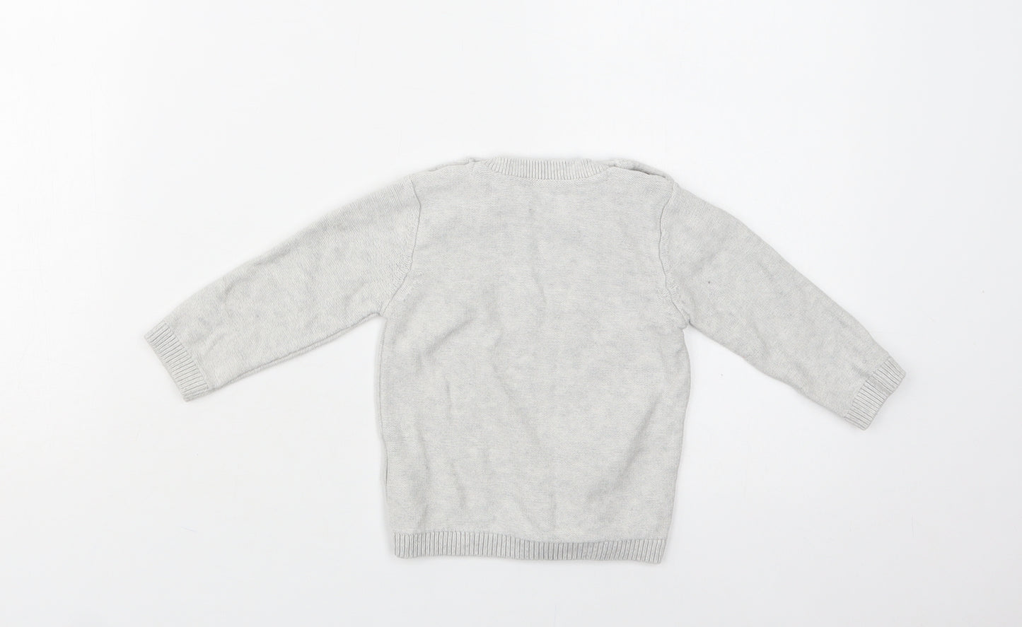 M&S Baby Grey  Cotton Pullover Jumper Size 9-12 Months  Button - Elephant