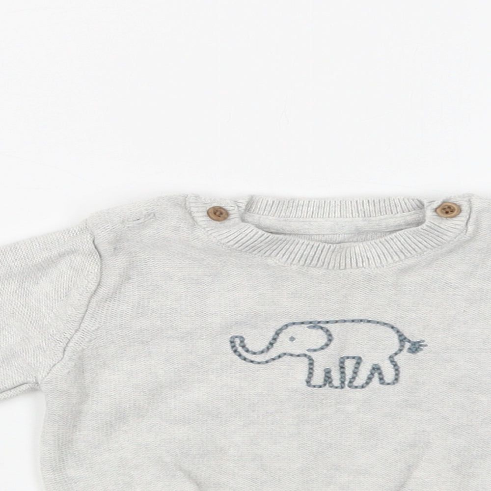 M&S Baby Grey  Cotton Pullover Jumper Size 9-12 Months  Button - Elephant