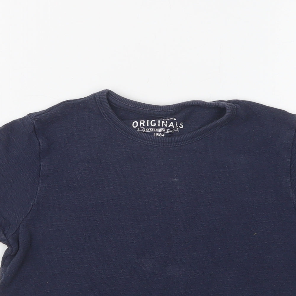 M&S Boys Blue  Cotton Basic T-Shirt Size 5-6 Years Crew Neck