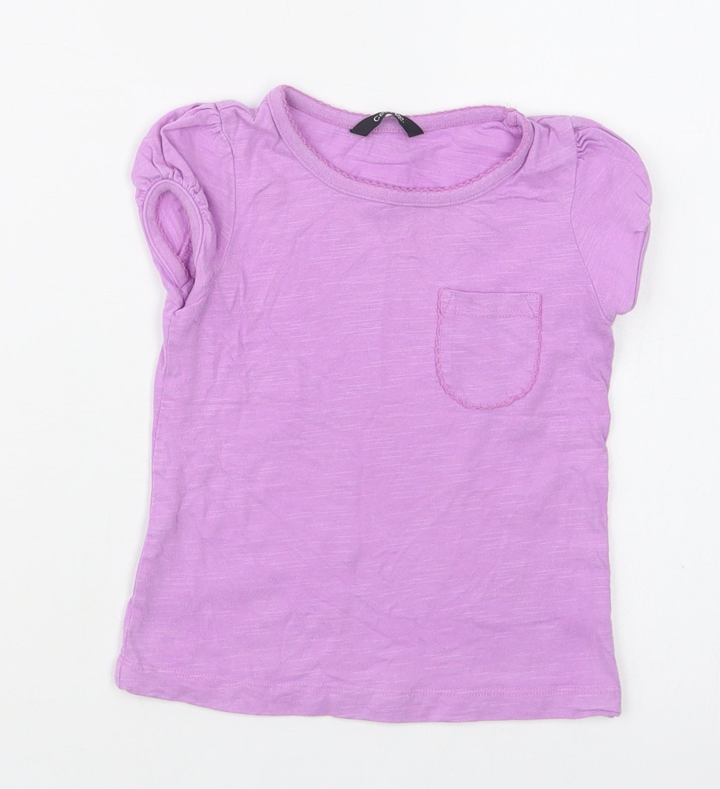 George Girls Purple  Cotton Basic T-Shirt Size 2 Years Crew Neck