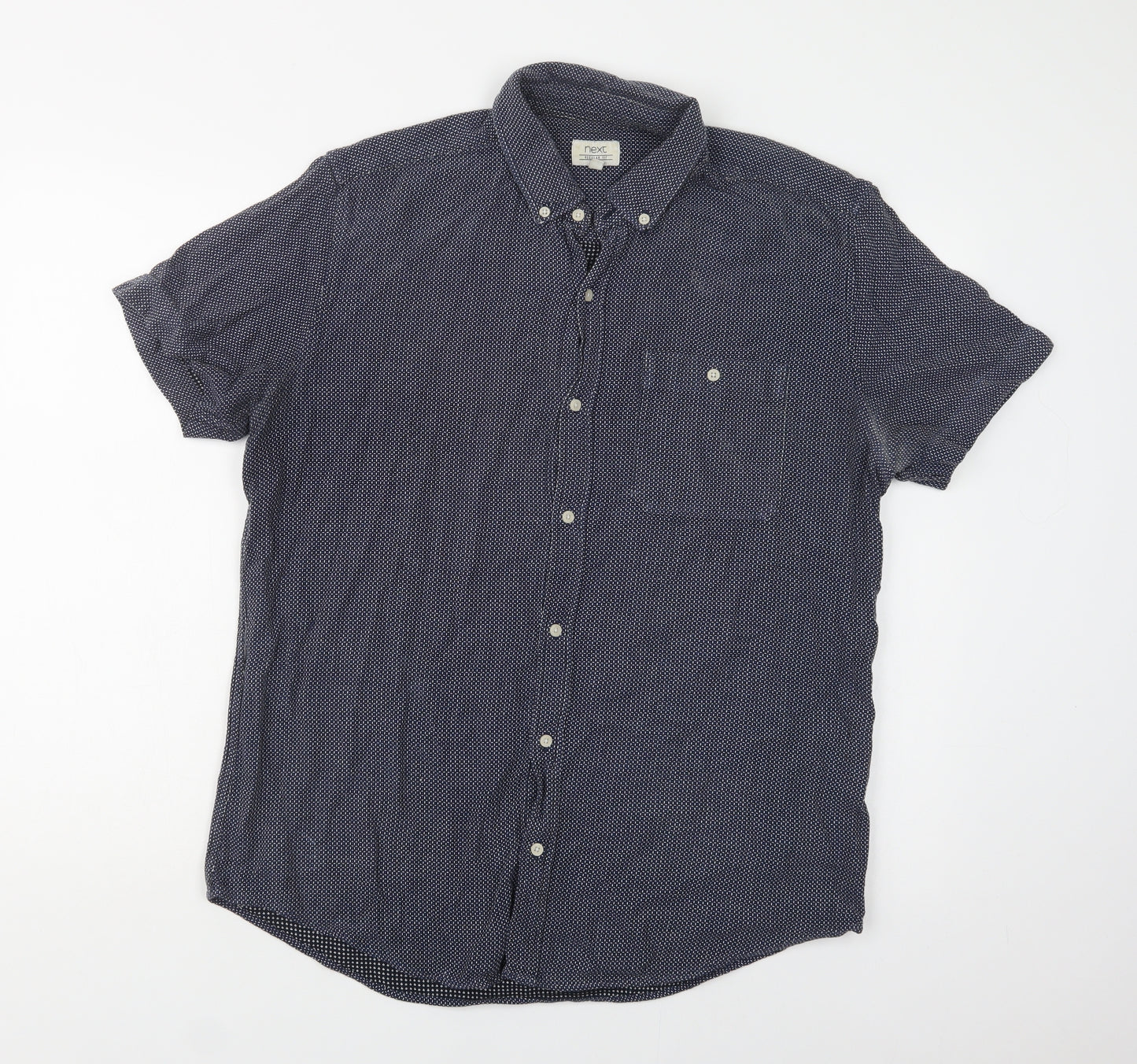 NEXT Mens Blue Geometric Cotton  Button-Up Size L Collared Button