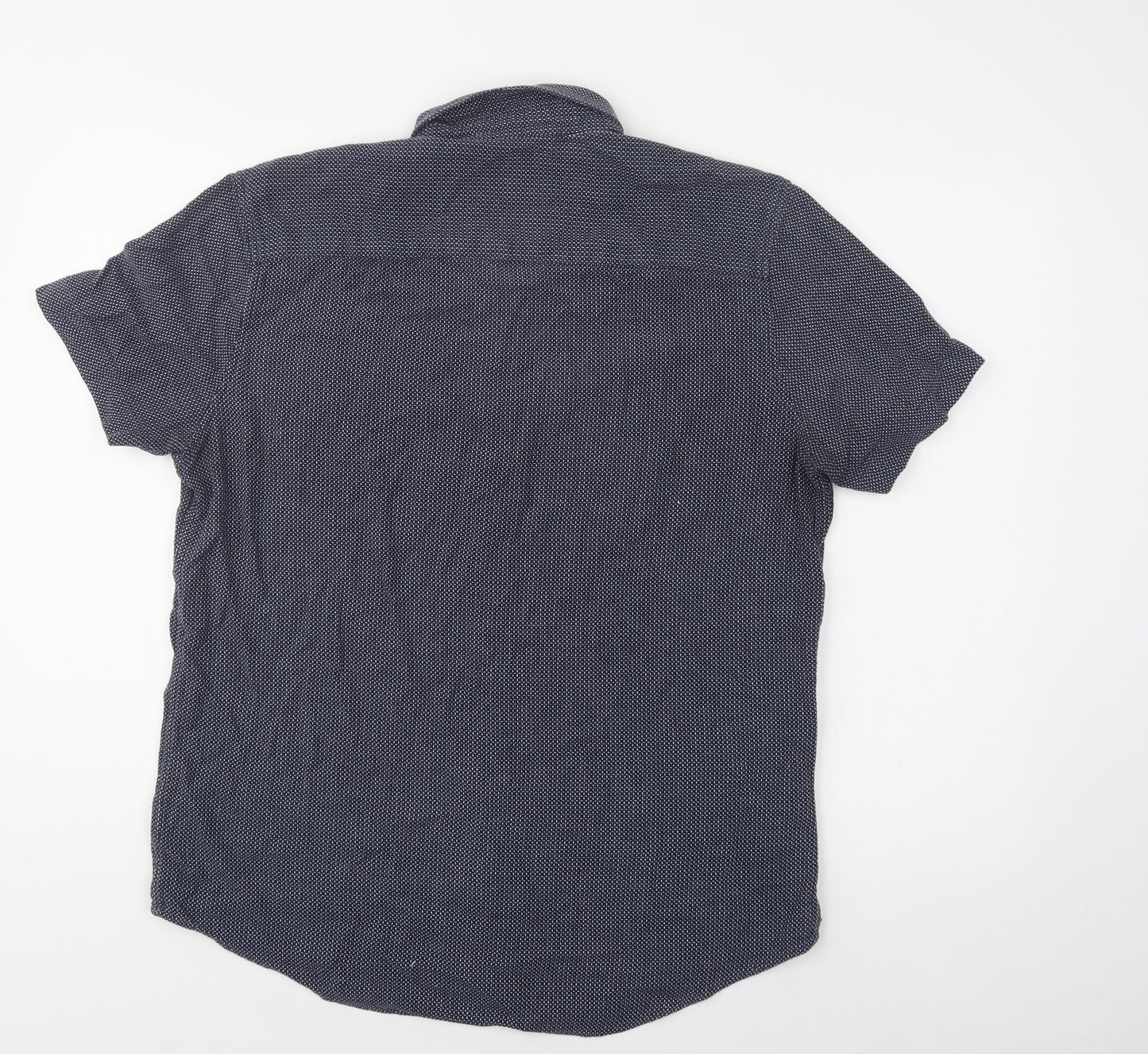 NEXT Mens Blue Geometric Cotton  Button-Up Size L Collared Button