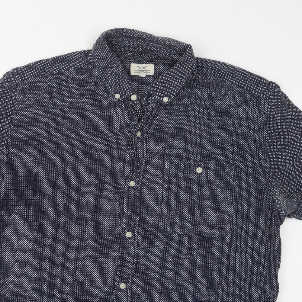 NEXT Mens Blue Geometric Cotton  Button-Up Size L Collared Button