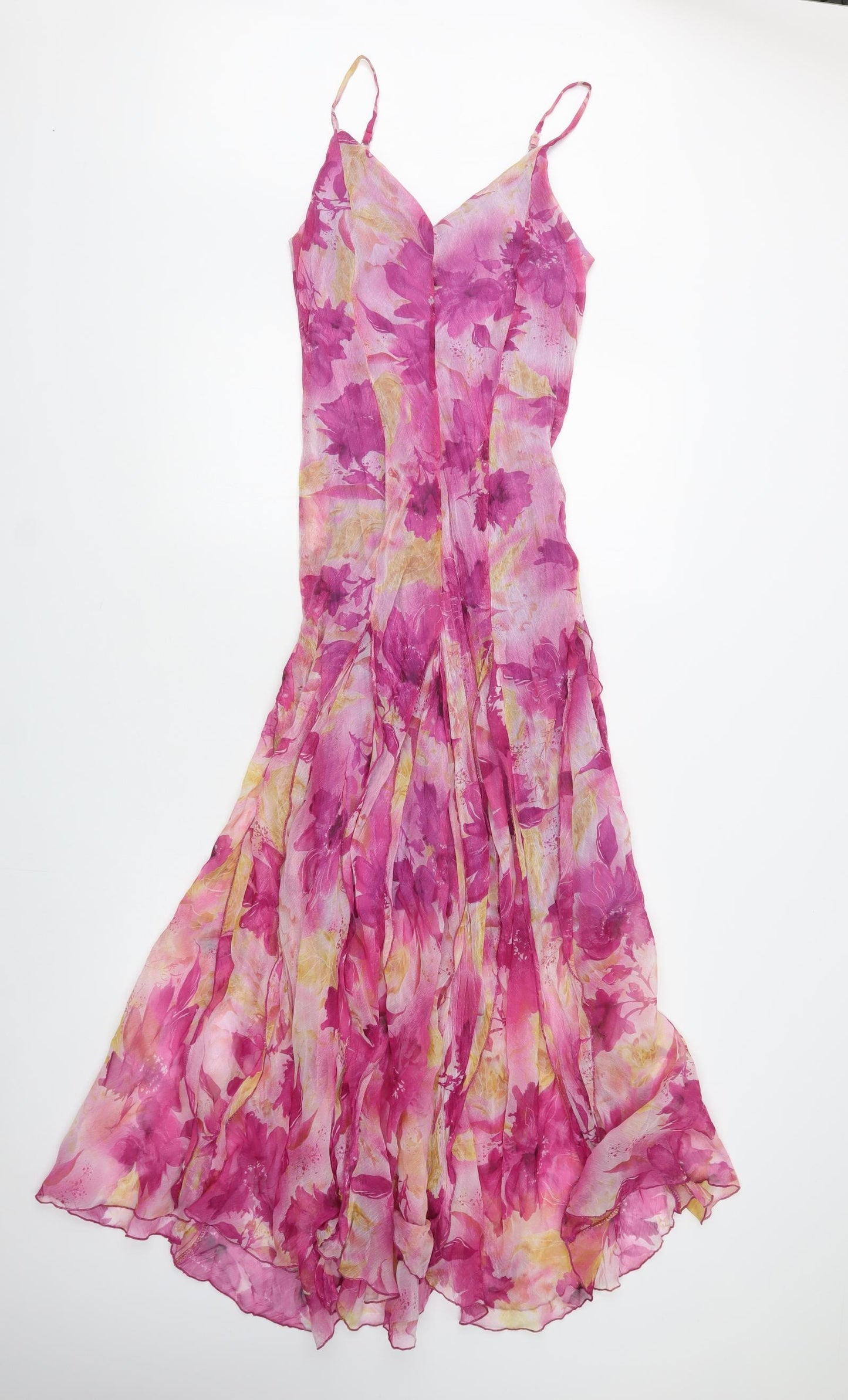 Preworn Womens Pink Floral Polyester Maxi  Size M  V-Neck
