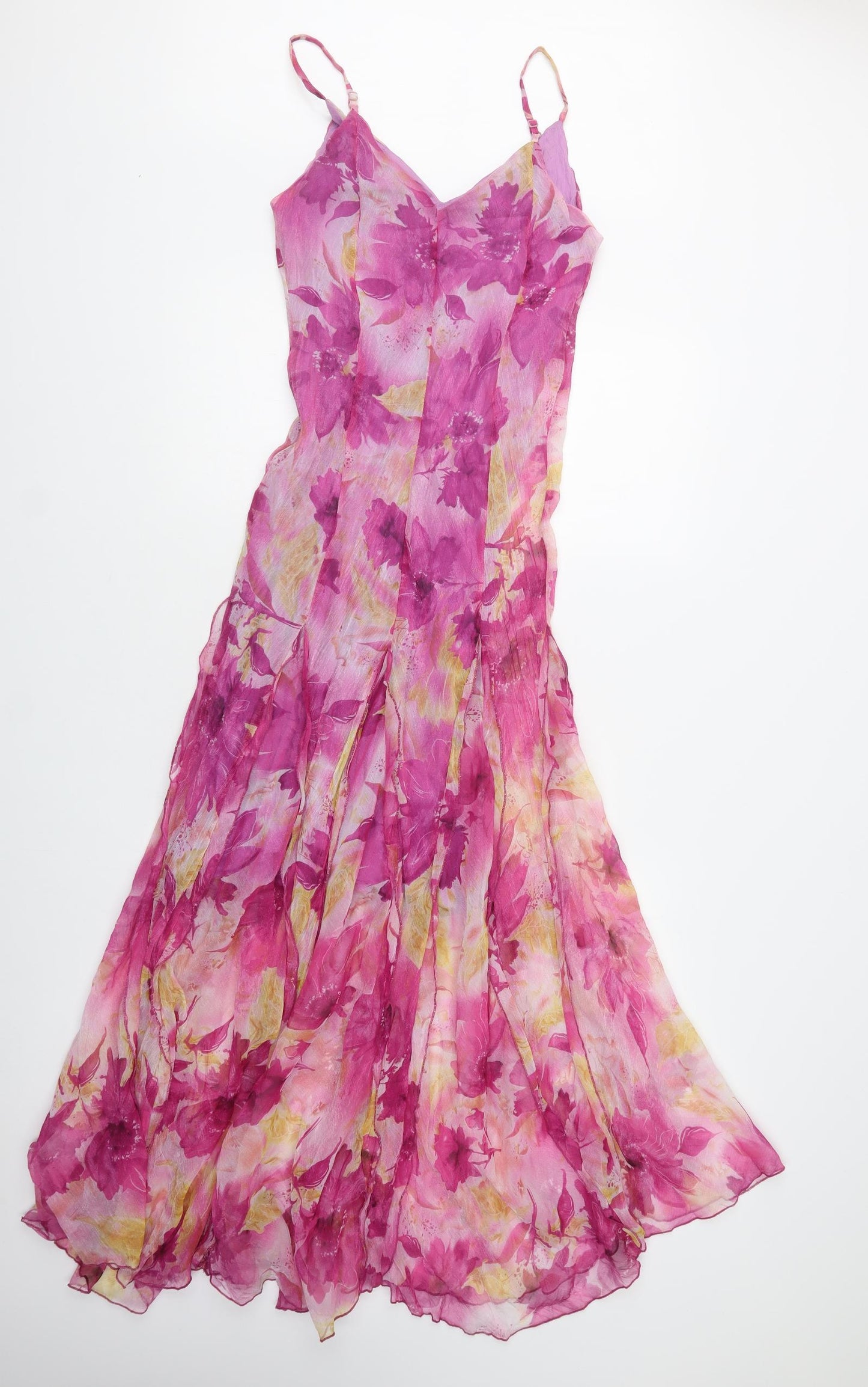 Preworn Womens Pink Floral Polyester Maxi  Size M  V-Neck