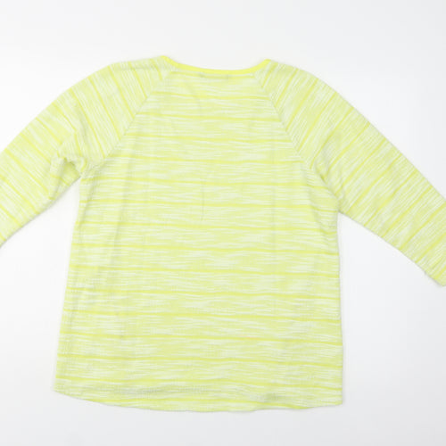 M&S Womens Yellow Crew Neck Striped Polyester Pullover Jumper Size 14
