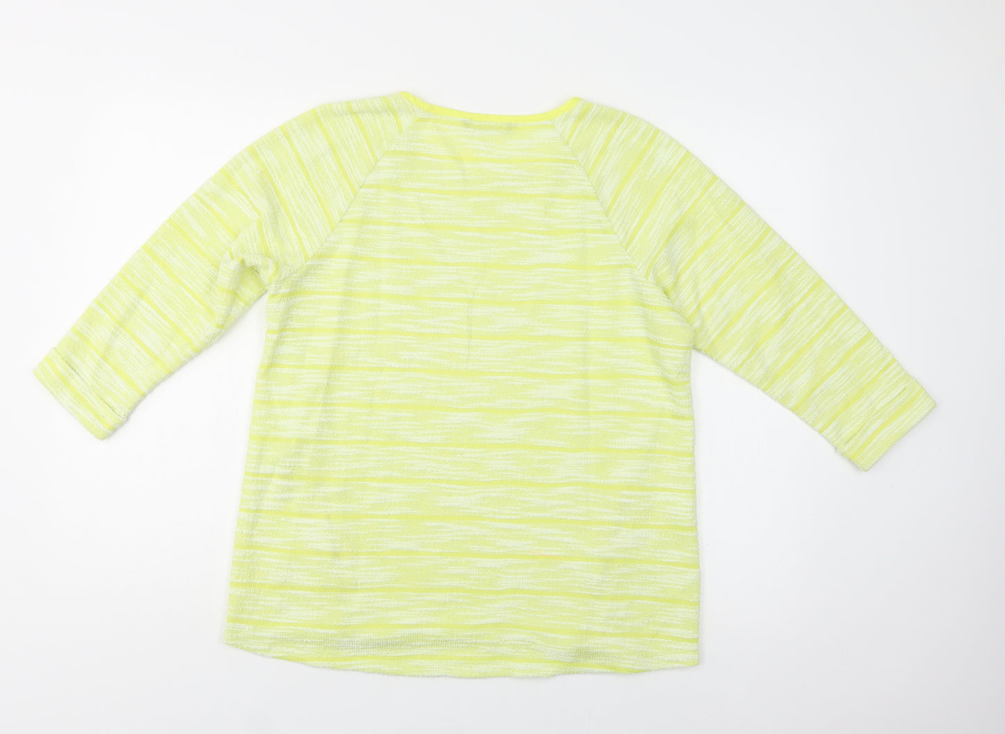 M&S Womens Yellow Crew Neck Striped Polyester Pullover Jumper Size 14