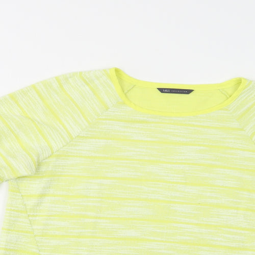 M&S Womens Yellow Crew Neck Striped Polyester Pullover Jumper Size 14