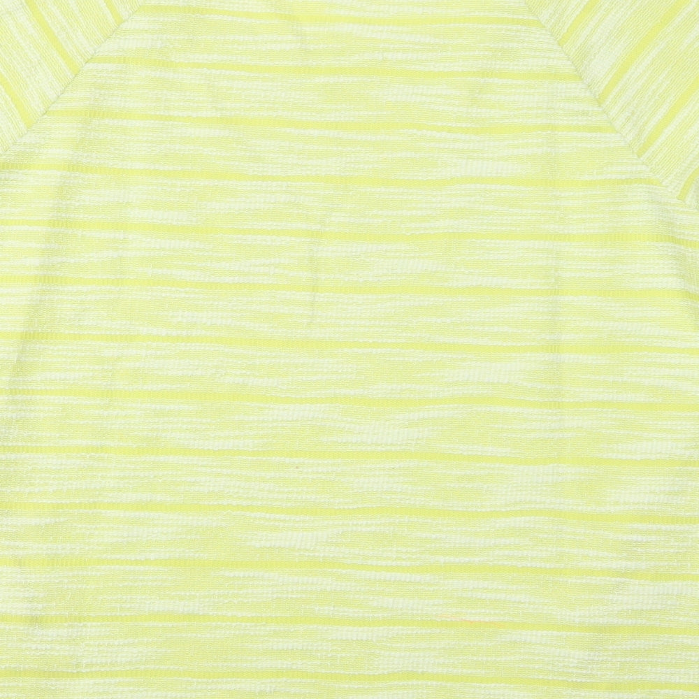 M&S Womens Yellow Crew Neck Striped Polyester Pullover Jumper Size 14