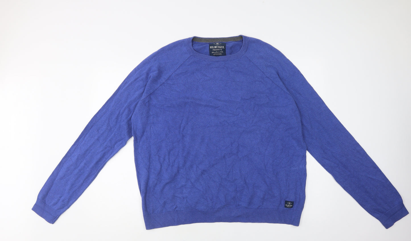 Holmes & Co. Mens Blue Crew Neck  Cotton Pullover Jumper Size XL