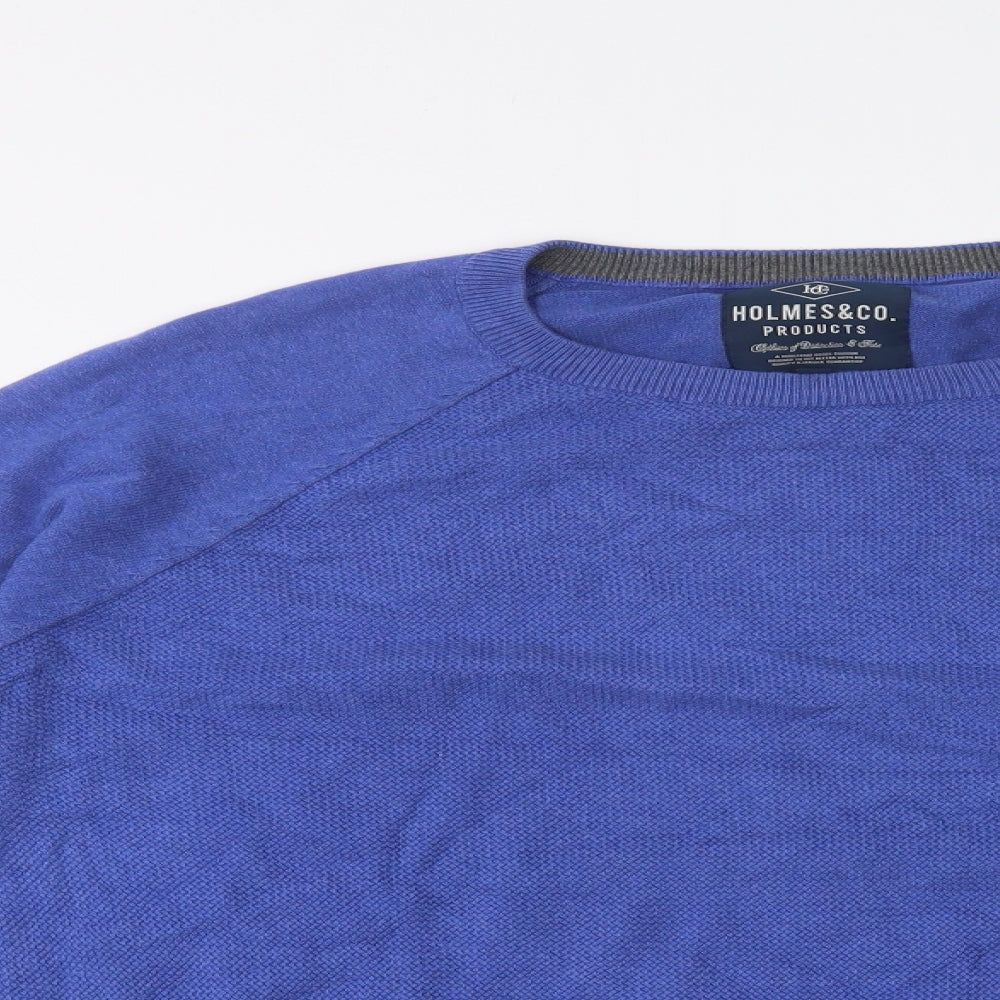 Holmes & Co. Mens Blue Crew Neck  Cotton Pullover Jumper Size XL