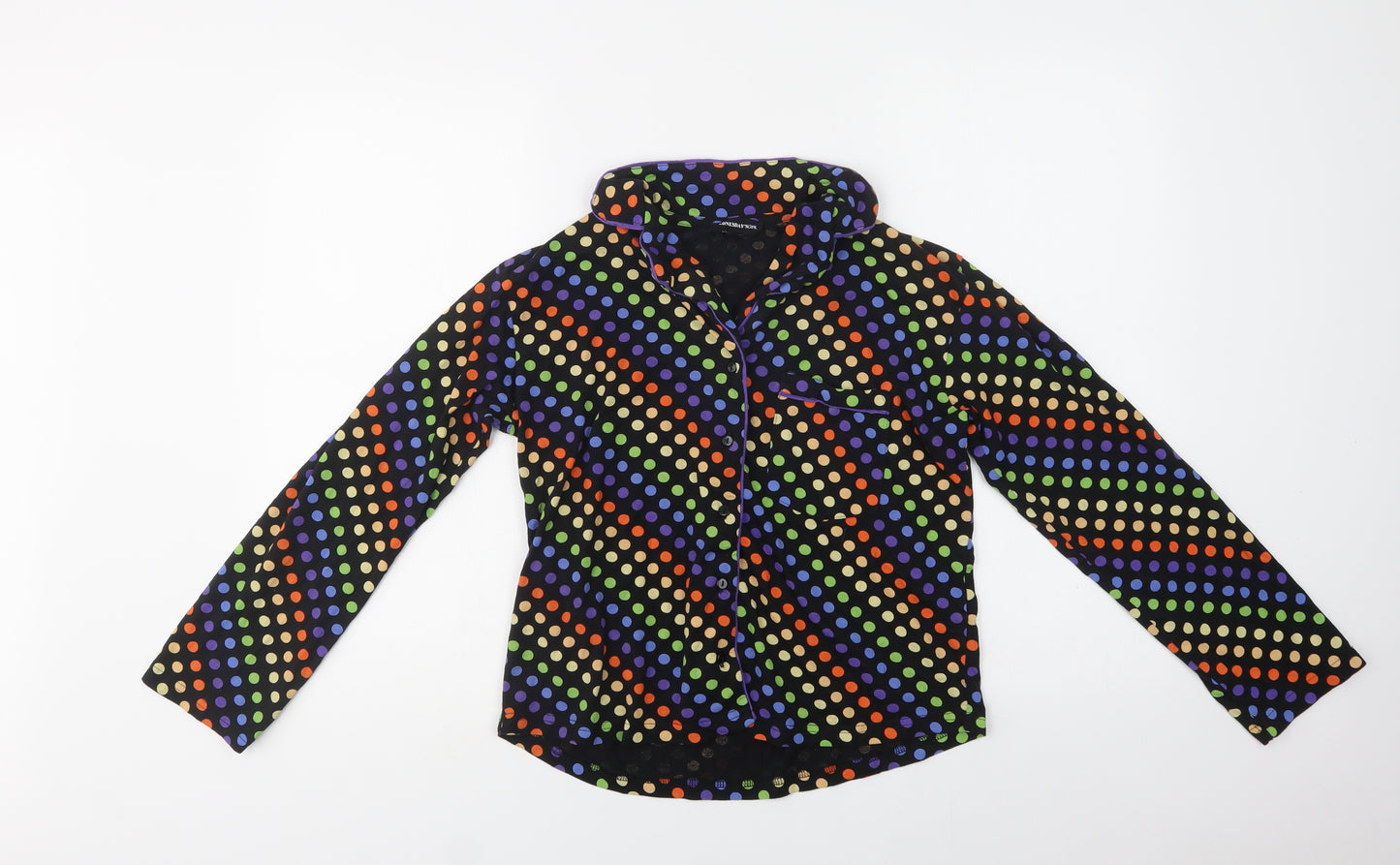 Wednesday's Girl Womens Black Polka Dot Cotton Basic Button-Up Size S Collared