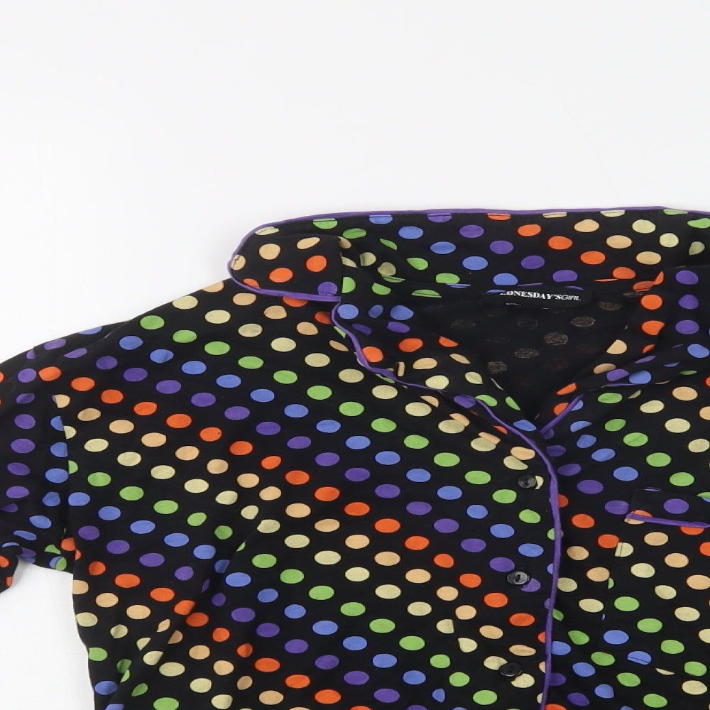 Wednesday's Girl Womens Black Polka Dot Cotton Basic Button-Up Size S Collared