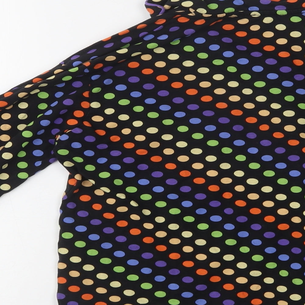Wednesday's Girl Womens Black Polka Dot Cotton Basic Button-Up Size S Collared