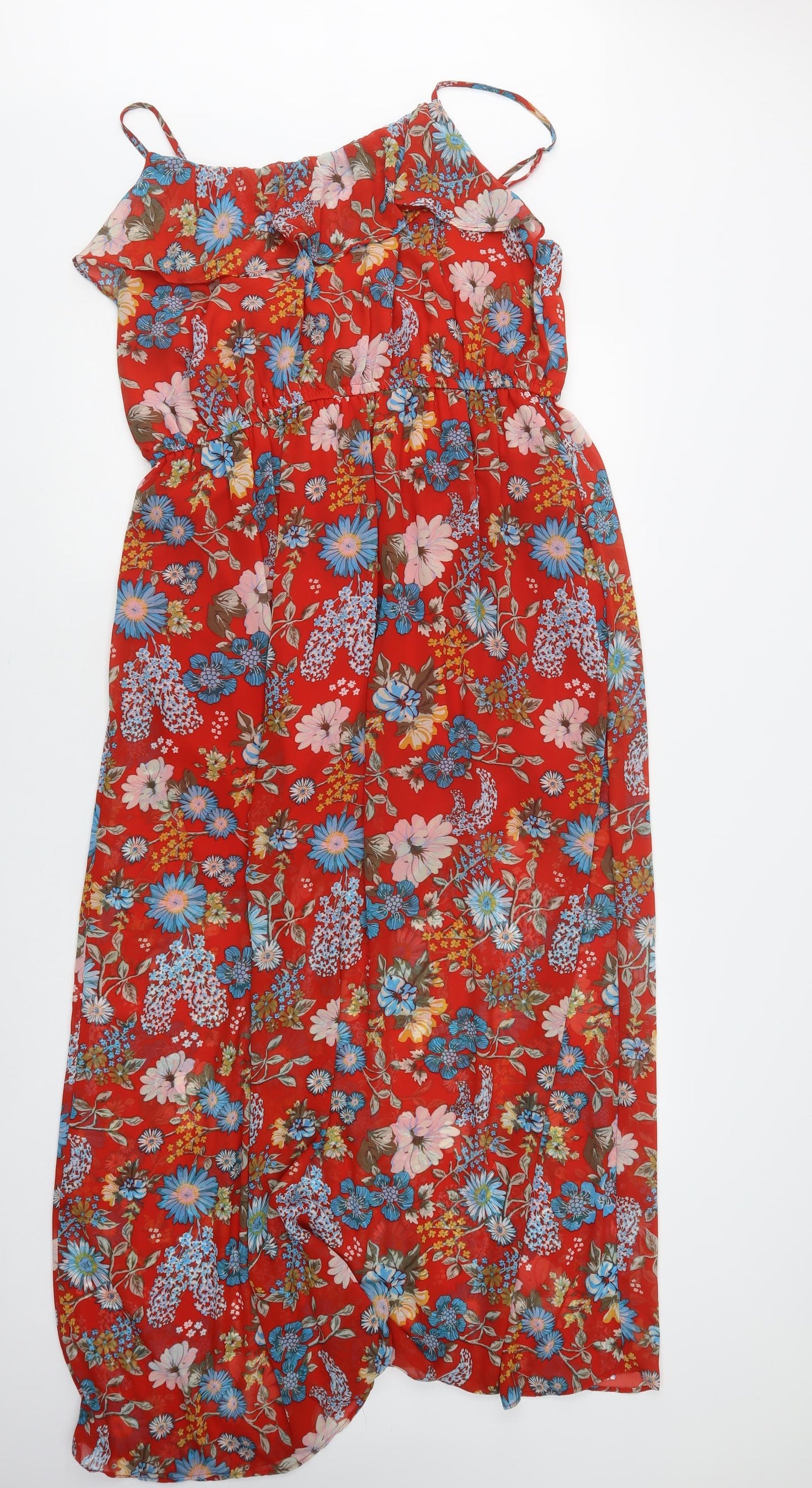 FOREVER 21 Womens Red Floral Polyester Maxi  Size XL  Round Neck