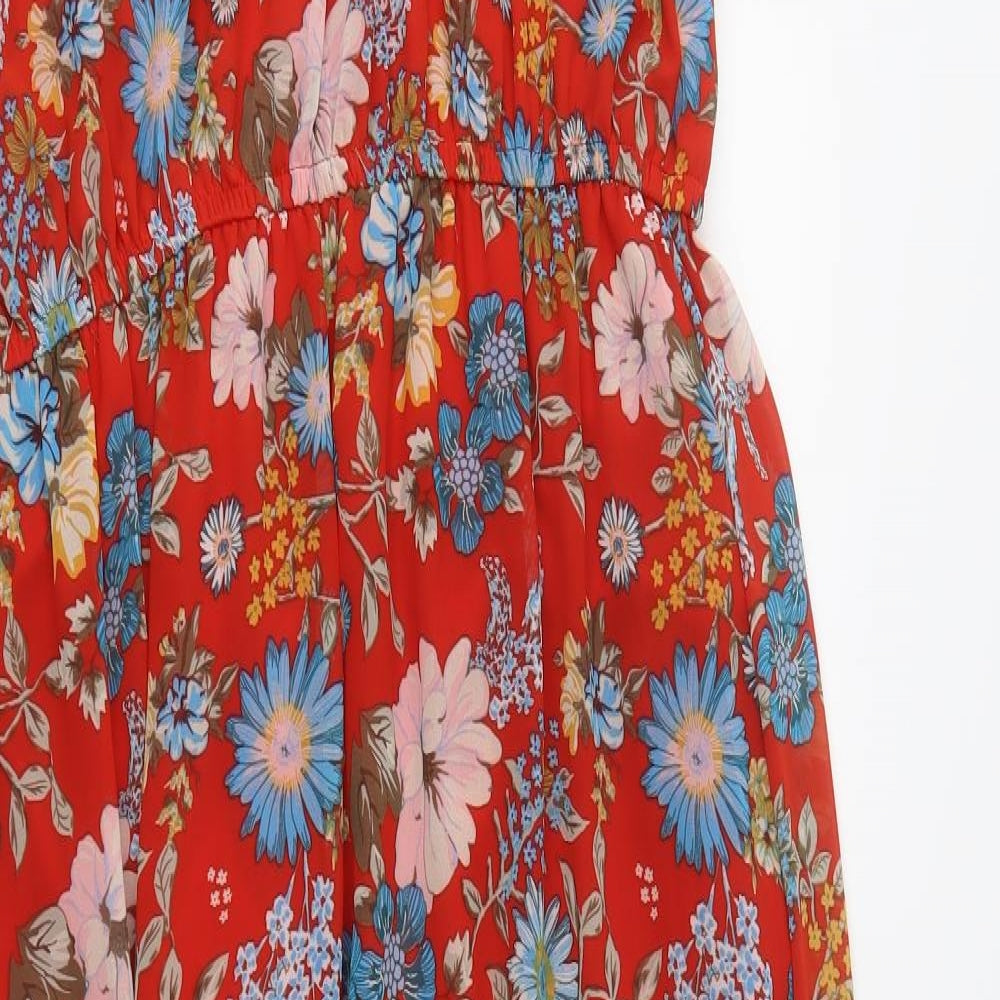 FOREVER 21 Womens Red Floral Polyester Maxi  Size XL  Round Neck