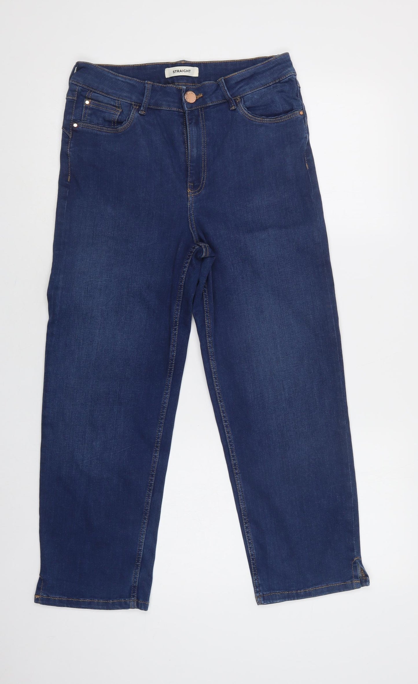 M&S Womens Blue  Cotton Cropped Jeans Size 12 L24 in Regular Button